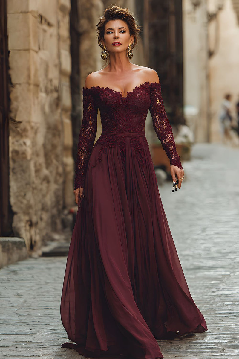 Cicinia Cabernet Mother Of The Bride Dress Long Chiffon Sheath With Sequined Lace Applique Cape main image 0