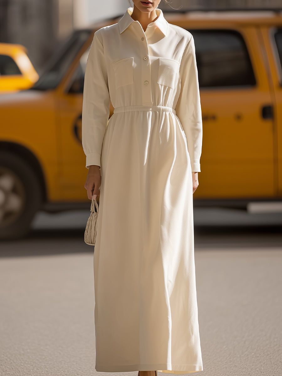 Elegant Collared Long Sleeve Maxi Shirt Dress KOCKU — free download