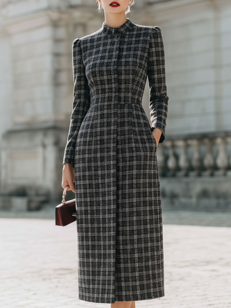 Chic Plaid Midi Dress: Effortless Elegance With Flattering Tailored De