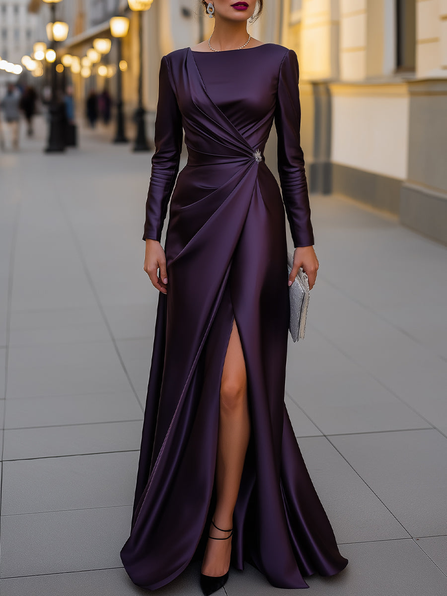 Satin Asymmetric Draped Evening Gown – KOCKU