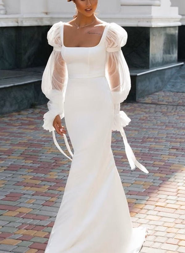Stylish Square Neck Pink Satin Beaded Mermaid Evening Dress Long Wedding Guest Dress SP1014 main image 1