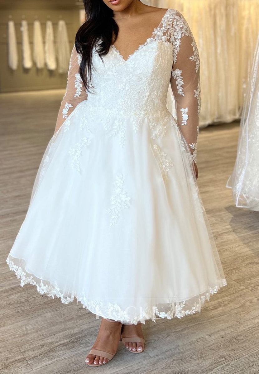 White Applique Sweetheart Lace-Up Back Ankle-Length Wedding Dress with