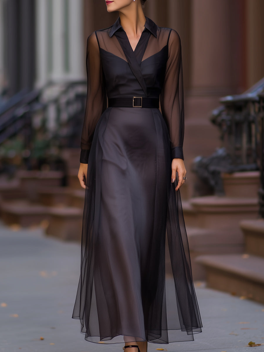 Sheer Mesh Sheer Mesh Overlay Maxi Shirt Dress – KOCKU
