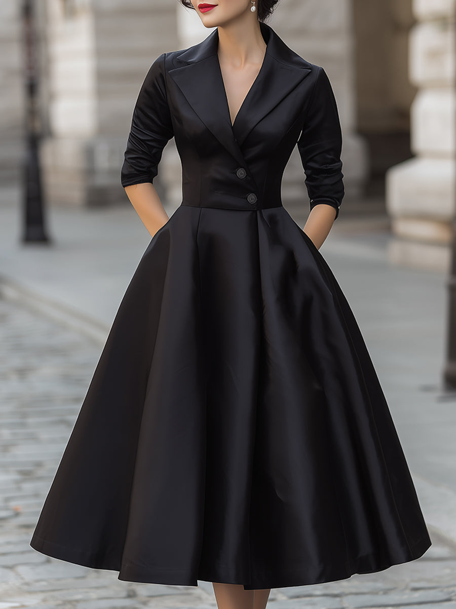 Elegant Satin Dress With Full Skirt – KOCKU