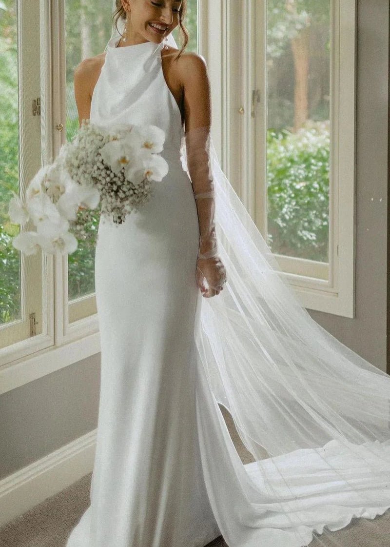 Elegant Mermaid White Halter Backless Wedding Dresses KOCKU Elegant Mermaid White Halter Backless Wedding Dresses KOCKU