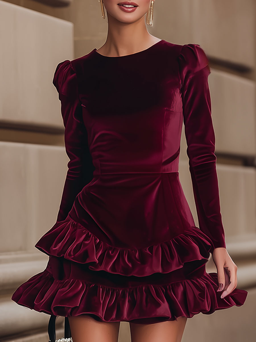Velvet Ruffle Gown Elegant Burgundy Velvet Ruffle Dress - Perfect For Every Occasion – KOCKU