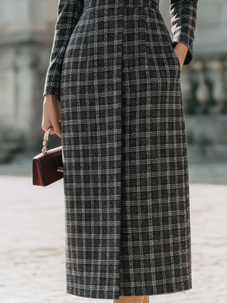 Chic Plaid Midi Dress: Effortless Elegance With Flattering Tailored De