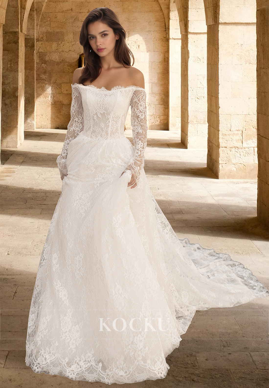 Glamorous A-Line Tube Top Long Sleeves Appliques Lace Wedding Dress Bo KOCKU Glamorous A-Line Tube Top Long Sleeves Appliques Lace Wedding Dress Bo KOCKU