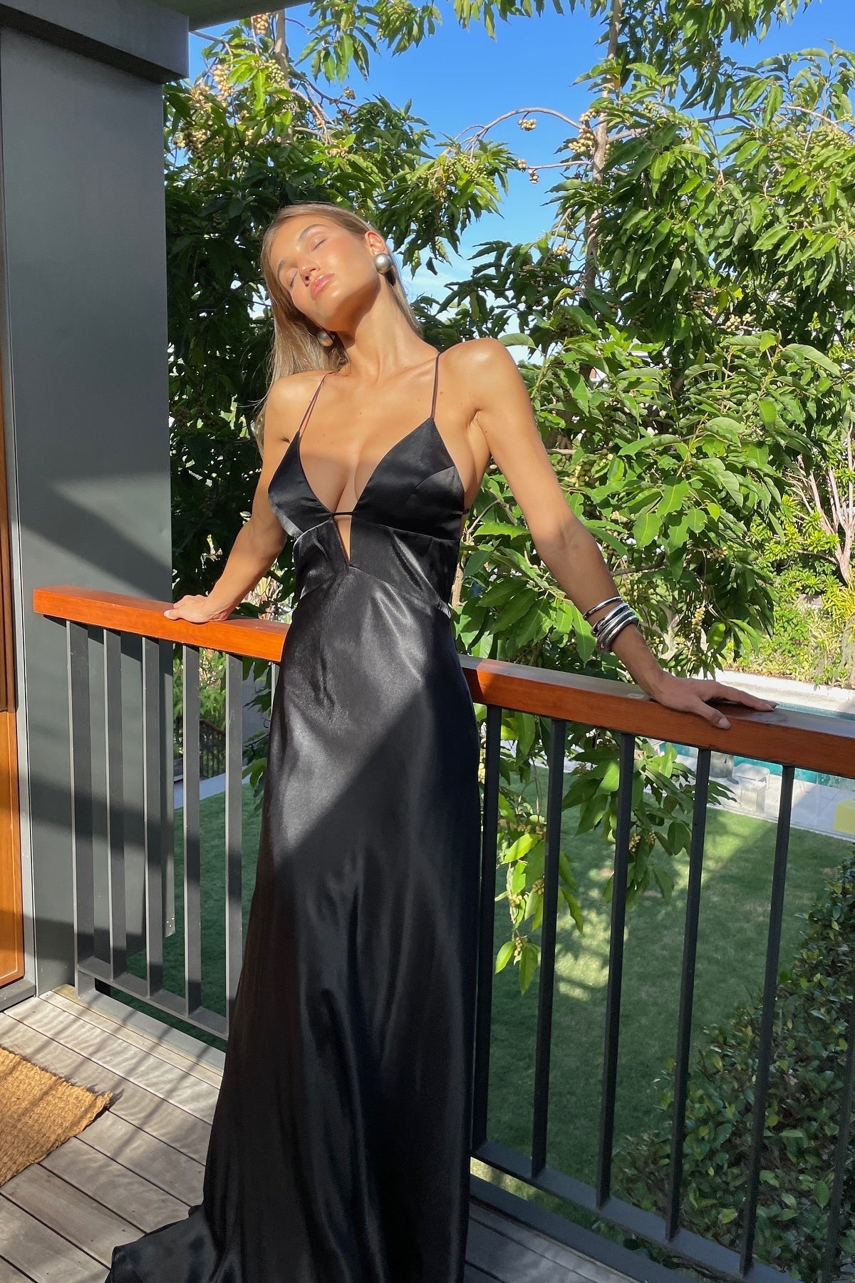 Simple A Line Spaghetti Straps Black Long Prom Dress with Criss Cross