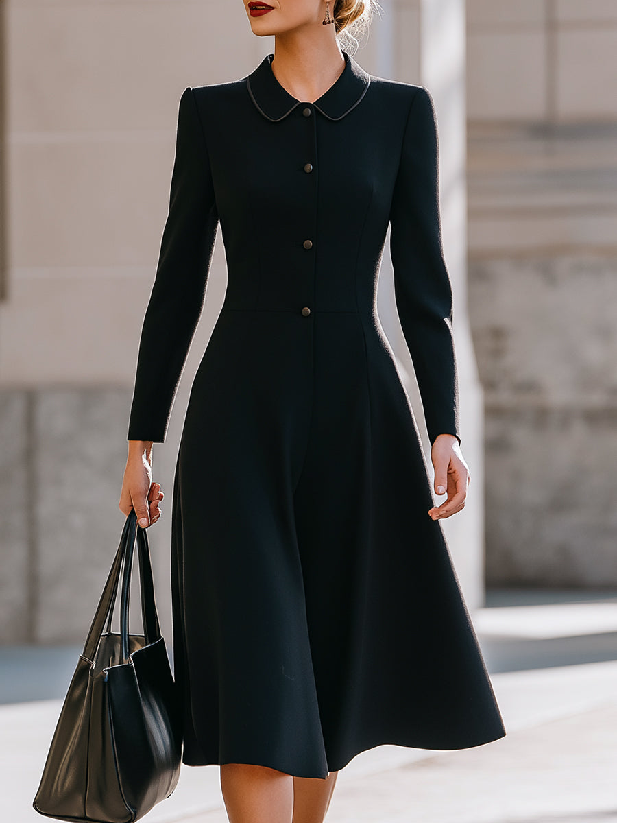 Black Vintage-Inspired Peter Pan Collar Midi Dress – KOCKU