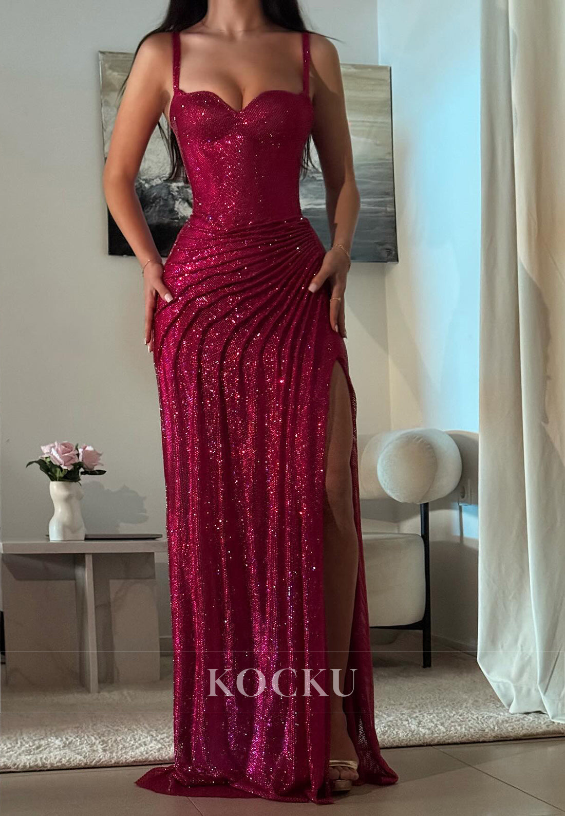 Spaghetti Strap Sweetheart Barbie Pink Rhinestone - Encrusted