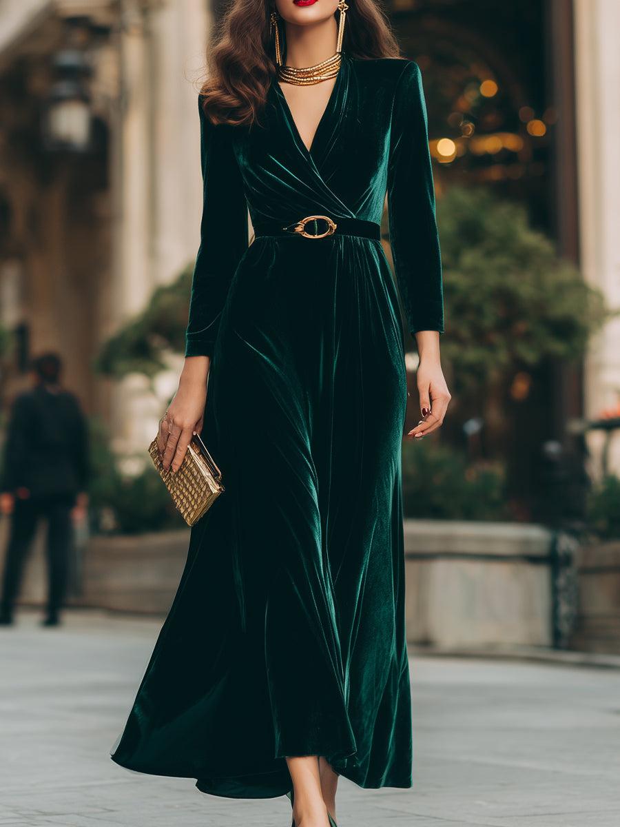 Luxurious Velvet Emerald Green Wrap Dress – KOCKU